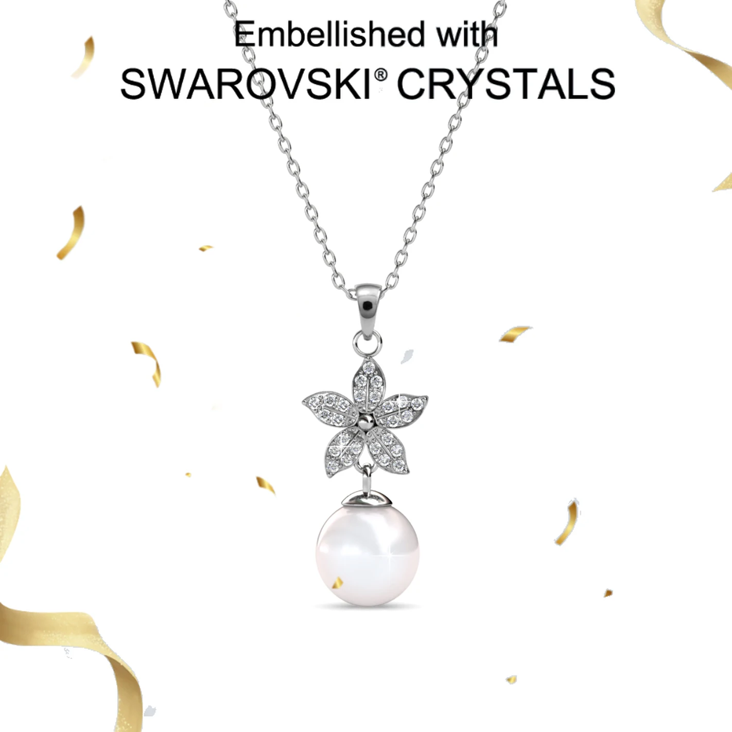 Daisini 925 Sterling Silver Flower Pearl Pendant Necklace Embellished with Swarovski Crystals Jewelry for Women Birthday Gifts