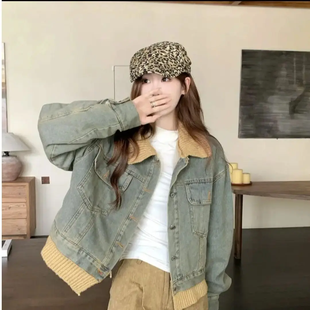 

Denim Coats Long Fur Plush Womens Winter Quick-Drying Curve-Hugging Fit Grunge Trend Vacation Holiday Anti-Odor Cozy Thermal Y2K