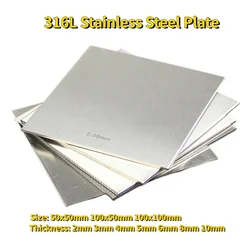 1/2/4PCS 50x50/100x50/100x100mm 316L Stainless Steel Plate Polished Plate Thickness 2/3/4/5/6/8/10mm Laser Cutting Customized