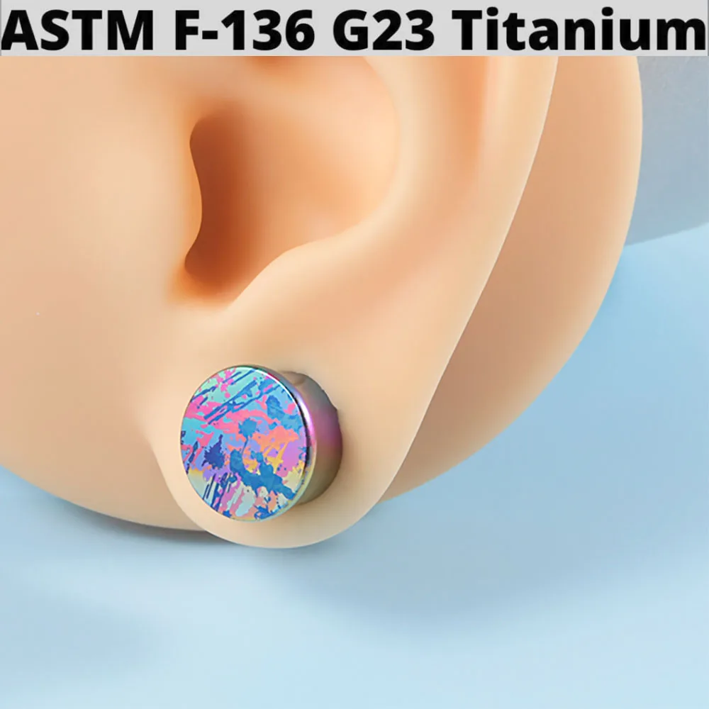 1PC G23 Solid Titanium Ear Plugs Colorful Double Flare Ear Gauge Stretching Ear Tunnel Plugs Expander Piercing Body Jewelry