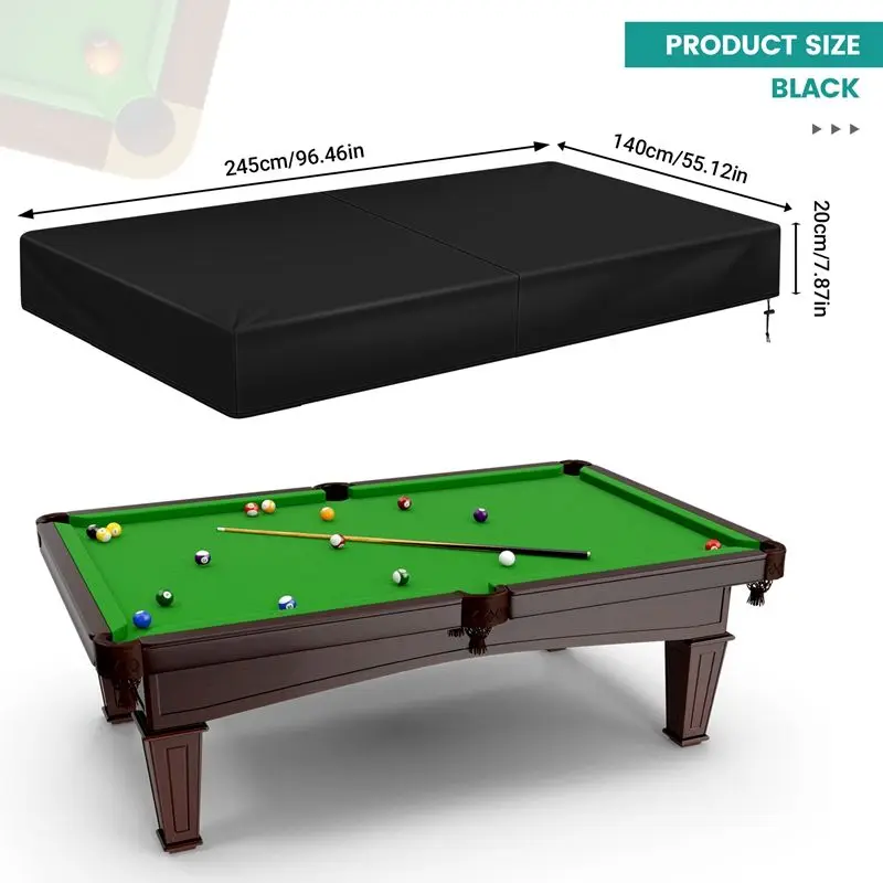 HOES-8Ft Billiard Pool Table Cover With Drawstring Durable Waterproof Table Cover For Rectangle Table, Black