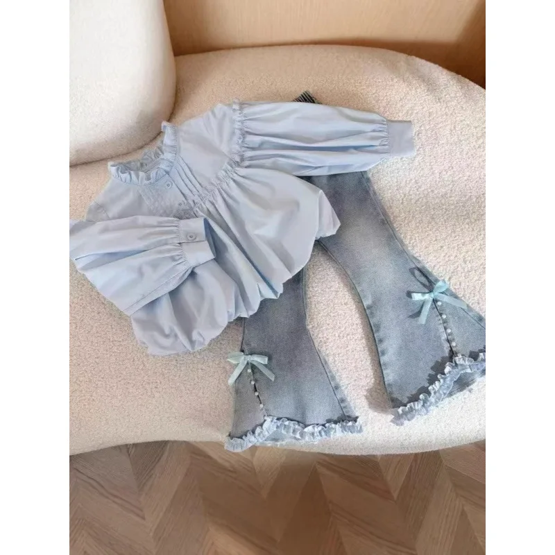 

Girls' Shirt and Jeans Spring Outfit Set2026New stylish children's shirt, loose-fitting doll shirt, trendy jeans