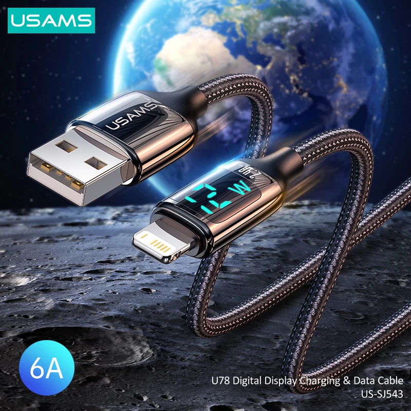 USAMS U78 USB Cable for iPhone14 13 12 11 Pro Max Xs X 8 Plus Cable 2.4A Fast Charging Cable for iPhone Charger Cable USB Data