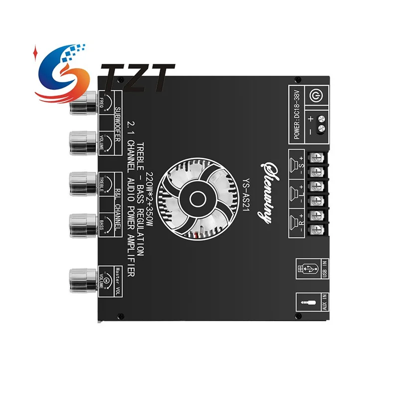 

TZT YS-AS21 2,1-канальный модуль усилителя мощности звука Bluetooth5.1 220 Вт + 220 Вт + 350 Вт Поддержка управления через приложение