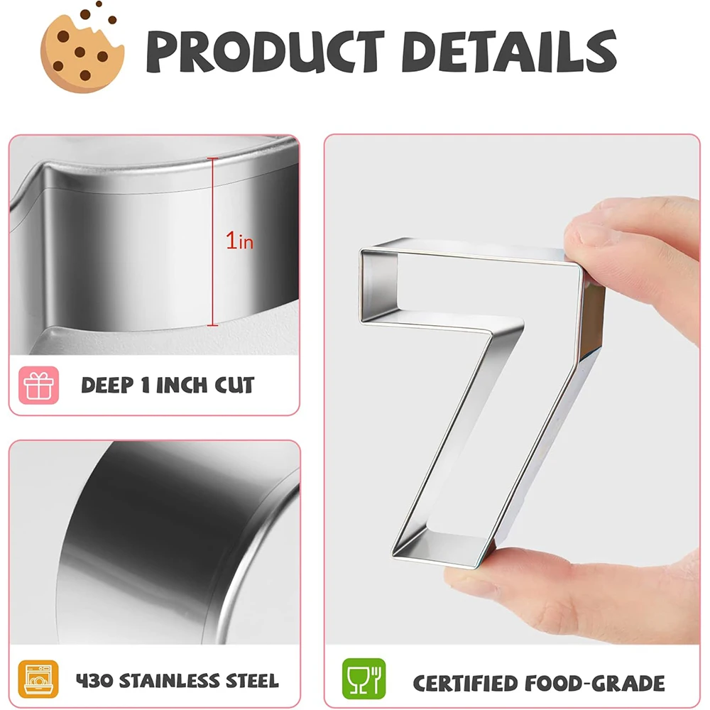 LMETJMA 9 PCS Number Cookie Cutters Set Stainless Steel Cookie Biscuits Cutters Shapes Biscuit Fondant Baking Molds JT270