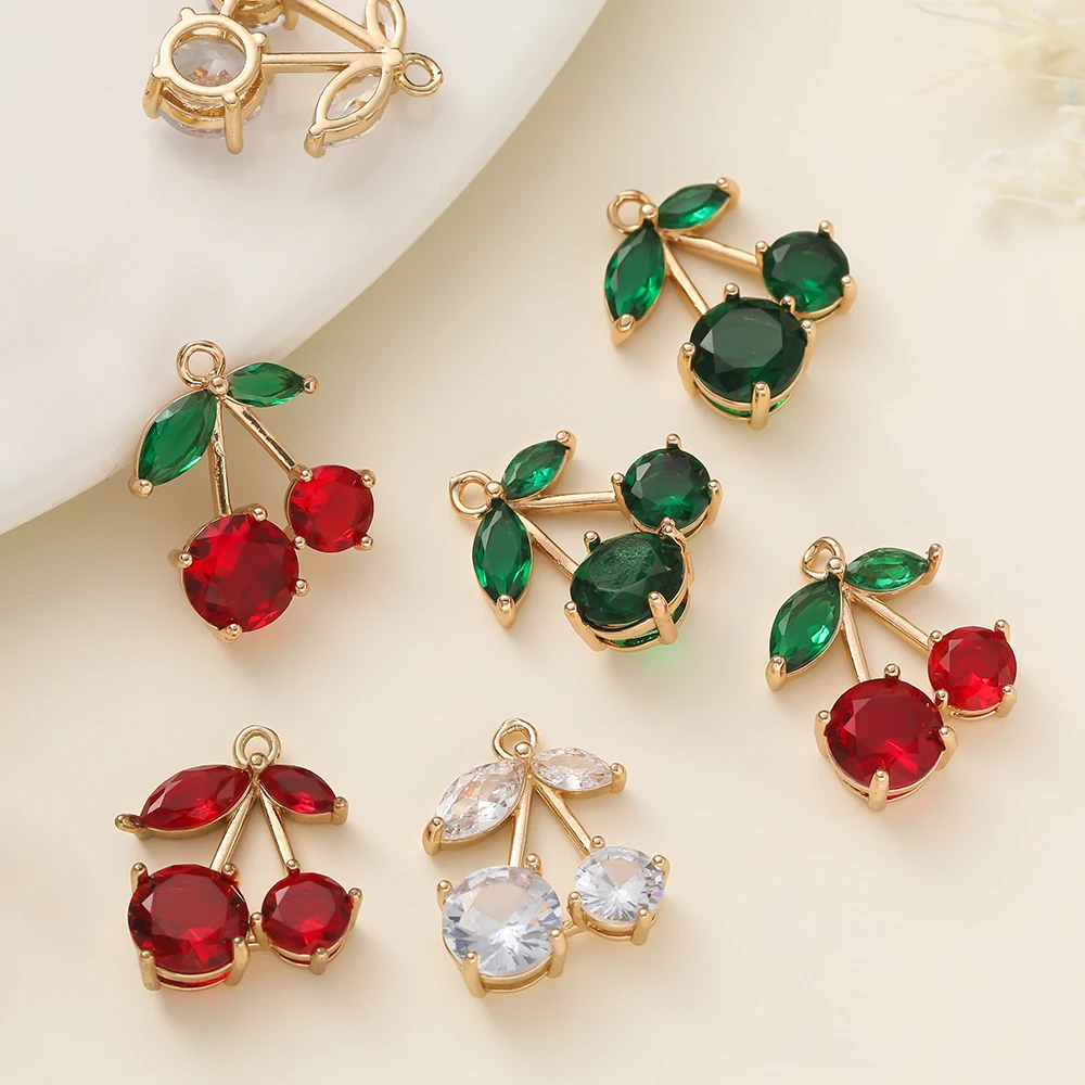 

2Pcs/Lot 18K Gold Color Plated Copper Cherry Shape Charms Pendants for DIY Bracelet Necklace Jewelry Making Accessories