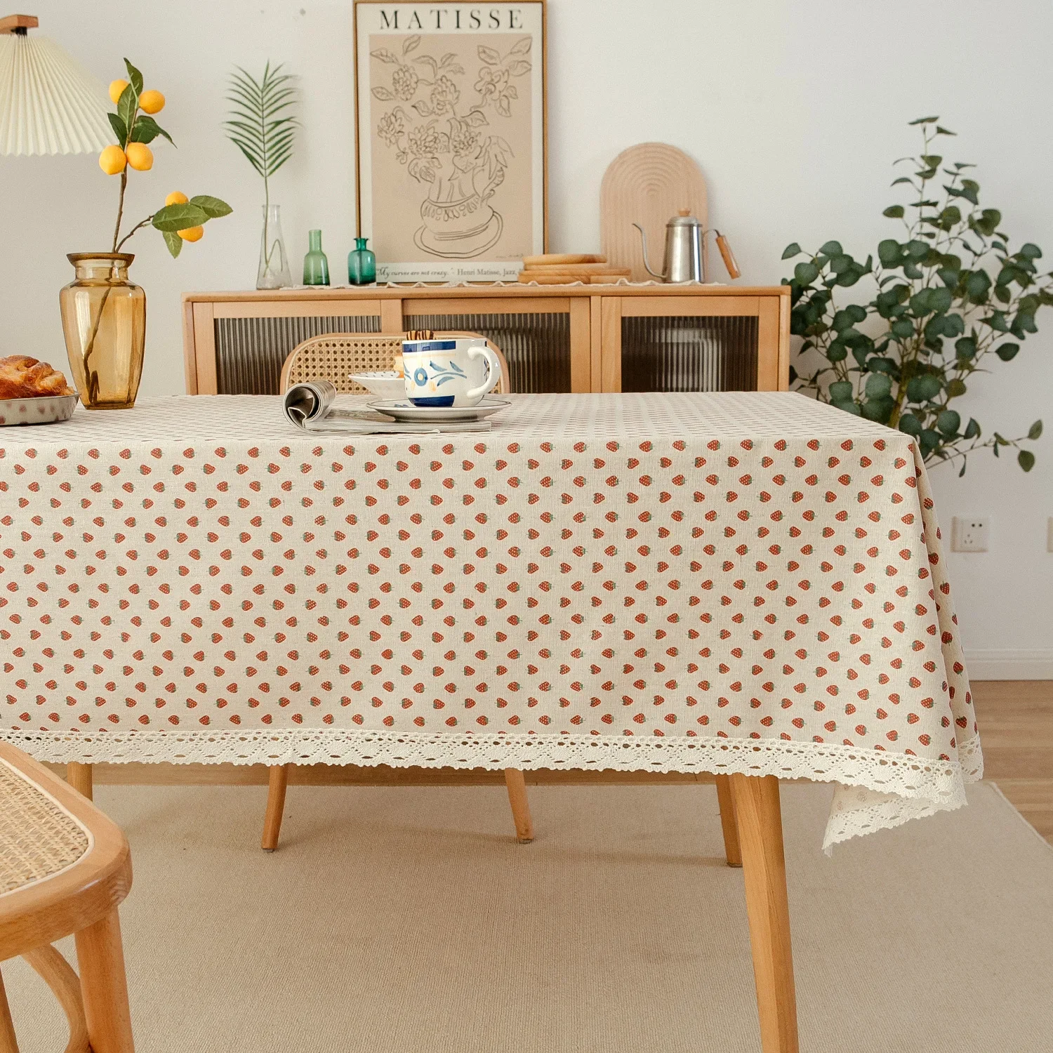 2026 New Pastoral Strawberry Cotton Linen Cover Cloth, Rectangular Tablecloth for Living Room Coffee Table Decor