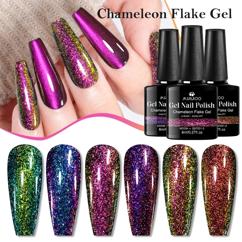 8ml Chameleon Flake Gel Nail Polish Sparkling Glitter Sequins Laser Effect Soak Off UV/LED Nail Art Gel Vernis for Manicure DIY