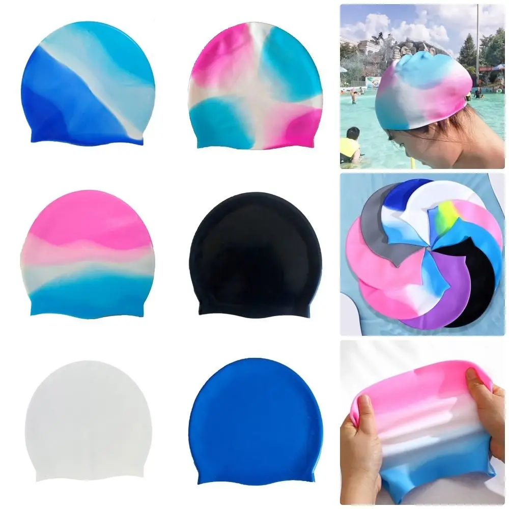 1Pcs with Ear Protect Silicone Swimming Caps Men Women Adults High Elastic Swim Cap Pool Accessories Waterproof