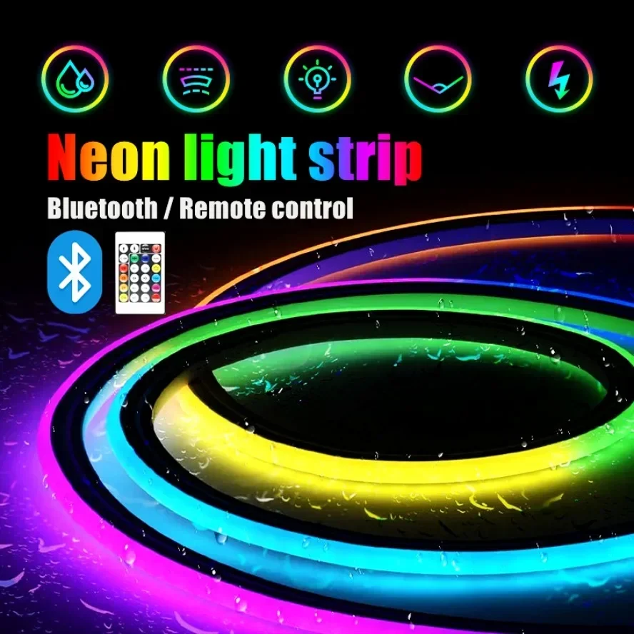 5m USB Smart Control RGB Neon Strip Light Waterproof Flexible Neon Lights with Bluetooth Remote Control for Smart Home Decor