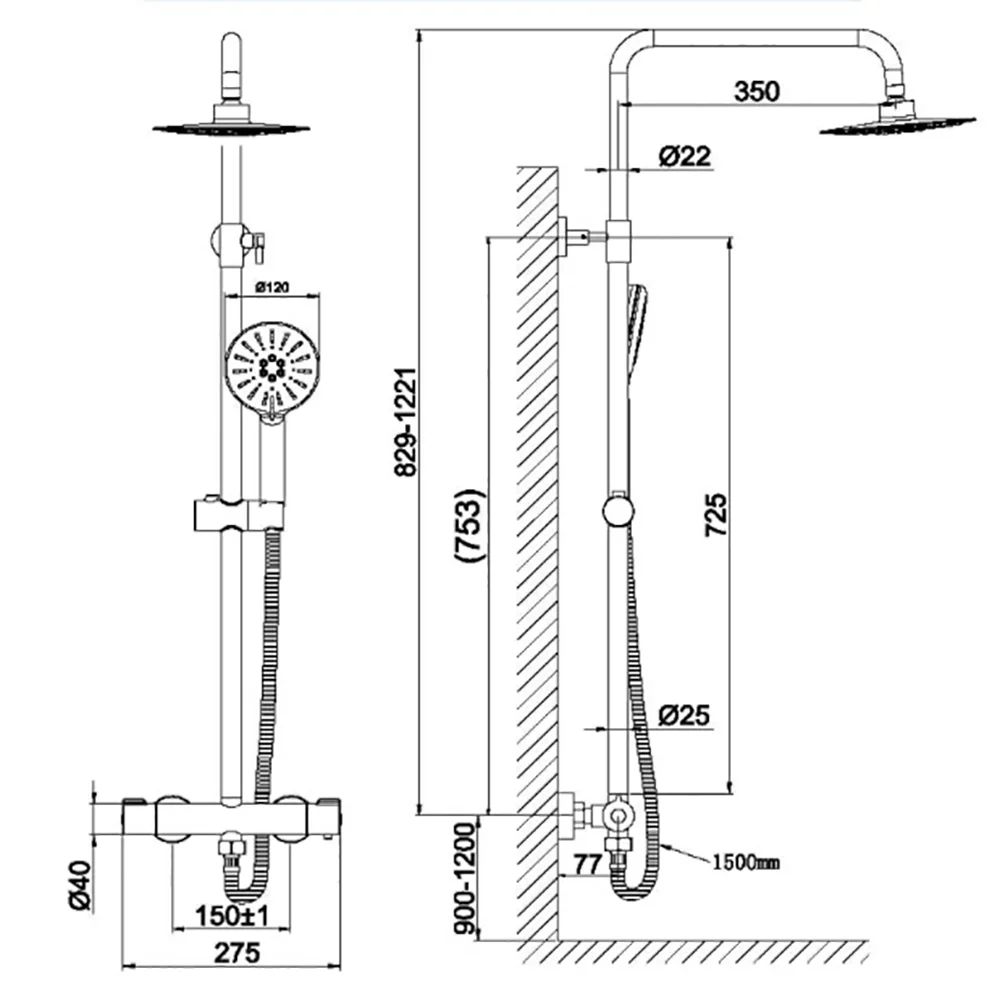 Shower System with Thermostat Black Faucet Shower Set 3 Spray Modes Hand Shower Rain Shower Height-Adjust