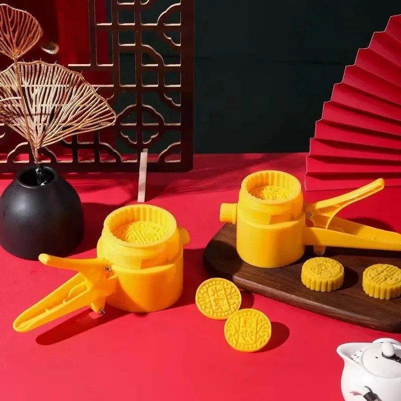 Hand Press Mooncake Mold, Plastic Clip-on Moon Cake Press Mould with Flower Pattern, Pastry Making Tool for Mid-Autumn Festival