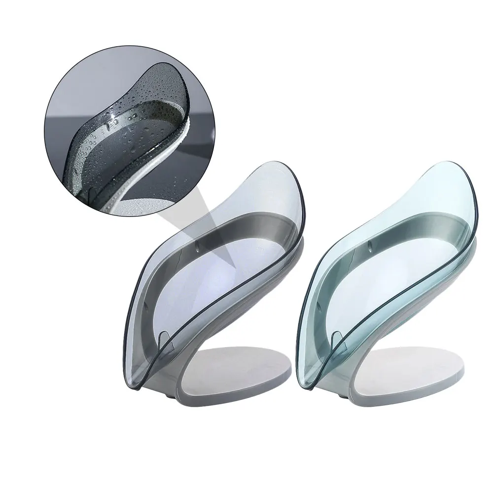 

2pcs Leaf Shape Soap Dish Transparent Tilt Drainage Design Bar Soap Holder For Bathroom Kitchen Shower Bathtub Storage Container