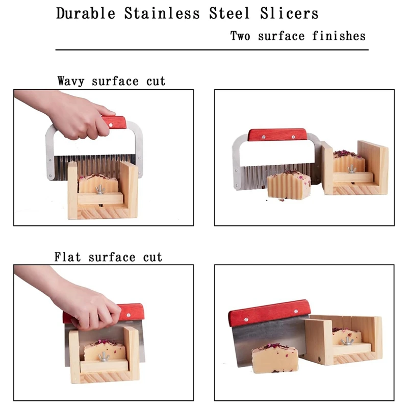 Kit de juego de fabricación de jabón, moldes de jabón de 42 OZ con caja de medición de jabón de madera ajustable, cortador de jabón Kit de bricolaje