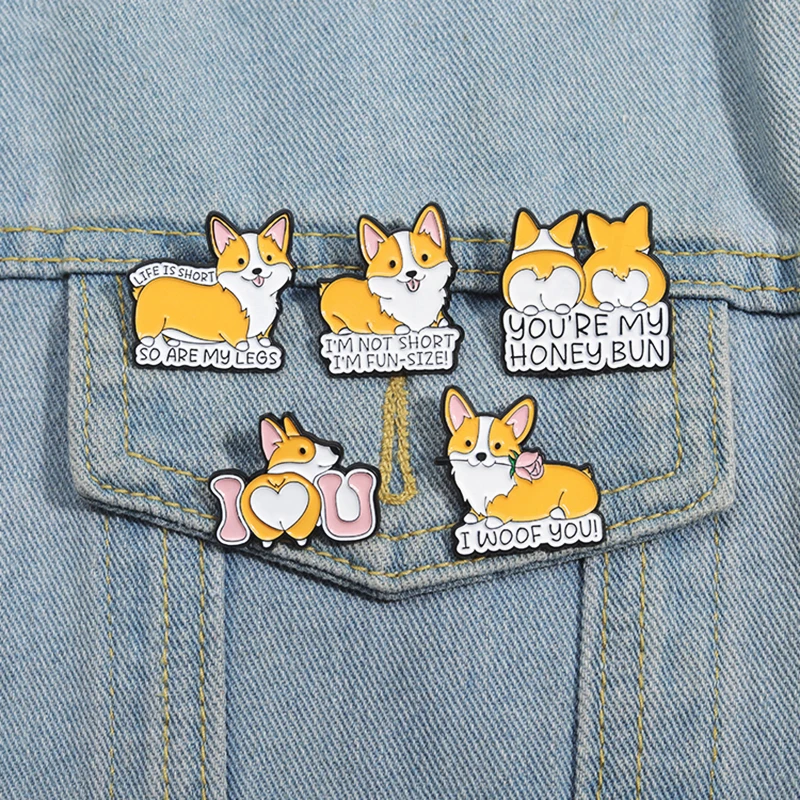 MY HONEY BUN Pines Lapel lencana kartun hewan perhiasan hadiah untuk anak-anak teman lucu anjing Corgi Enamel bros kustom Anda