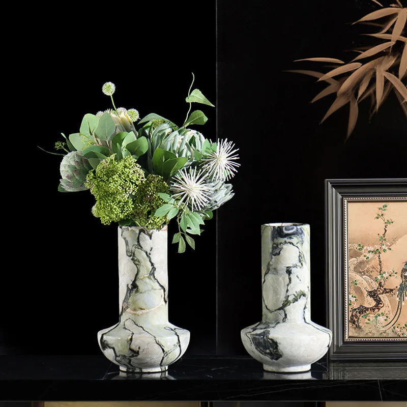 New Chinese marble flower ware, wabi-sabi wind medieval homestay decorative vase, vase