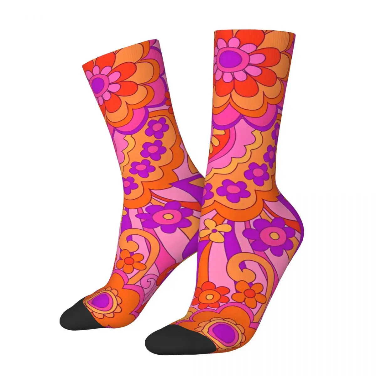 Vintage Flower Power. 60'S Inspired Happy Design Men's compression Socks Unisex Street Style Seamless Printed Novelty Crew Sock