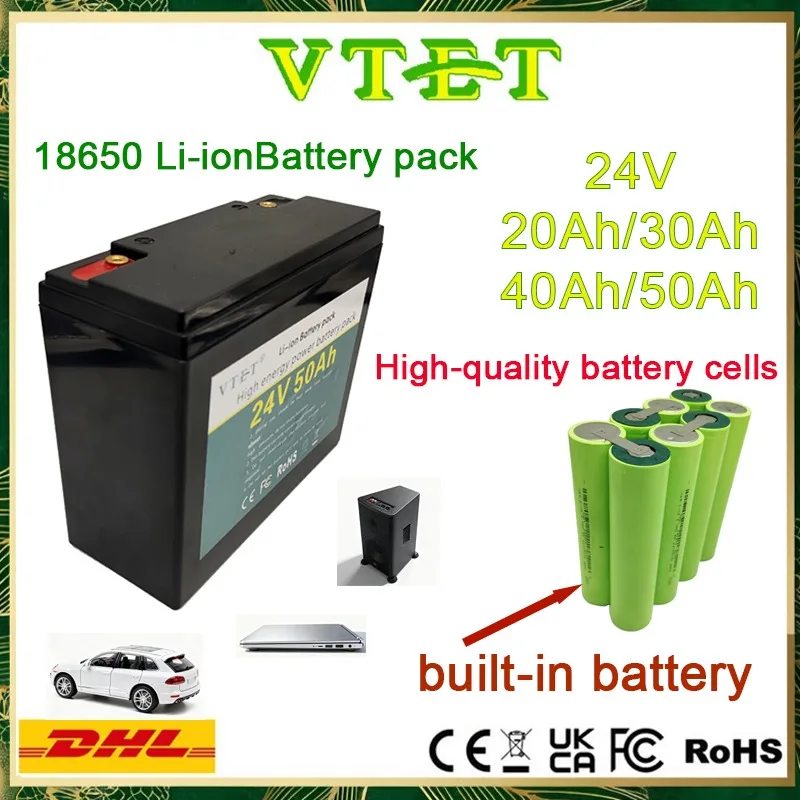

VTET 18650 New 24V 20Ah-50Ah Lithium Battery, Built-in A-grade Lithium Battery, Suitable for Outdoor and Home Storage, Reusable