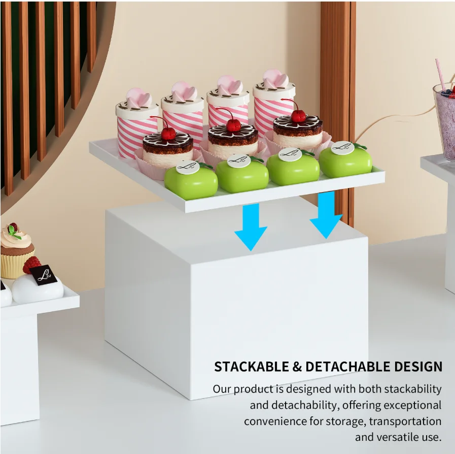 4 Stück/5 Stück weiße Acrylwürfel als Hochzeitsständer, Lebensmittel-Präsentationsständer, Kuchen- und Desserttisch, Hochzeitsdekoration. – Detail 9