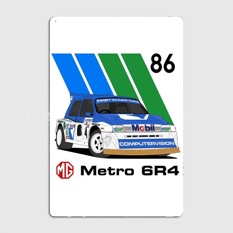 Classic Car MG metro 6r4 RAC rally 86 Rally Cars Retro Poster Metal Sign Garage Club Room Wall Decor Custom Tin Home Decor