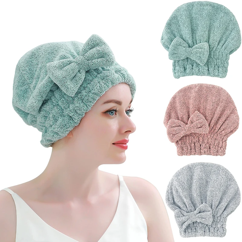 Microfiber Hair Drying Towels Super Absorbent Turban Hair Towel Cap Quick Dry Head wrap with Bow-Knot Shower Cap for Wet Hair