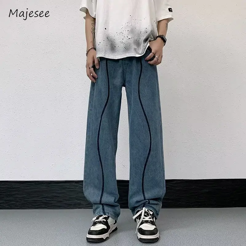 

Jeans Men Popular Chic Full Length All-match High Street Fashion Denim Trousers Loose Leisure Summer Korean Style Males Bottom