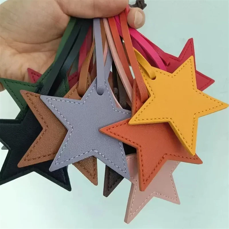 1Pcs Star PU Leather Tassels Keychain Charms Five-pointed Star Hanger Pendant Decoration For Bag Car Keyring Accessories Gifts