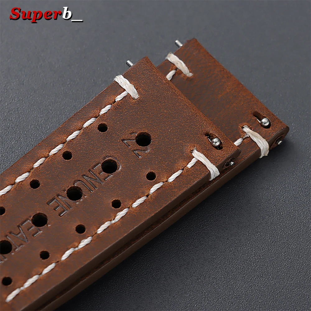 Schnellverschluss Vintage Rennleder-Uhrenarmbänder für Seiko für Rolex 18mm 19mm 20mm 21mm 22mm 24mm Atmungsaktive Poröse Uhrenarmbänder – Detail 4