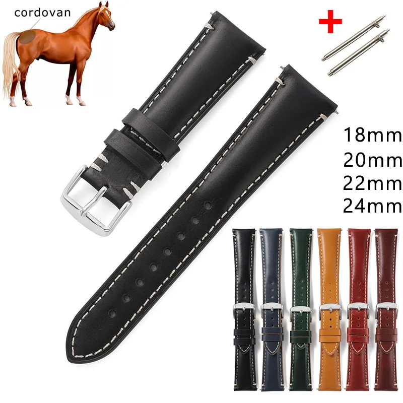 18mm 20mm 22mm 24mm Genuine Leather Watchband Slim Cordovan Leather Watch Strap Band Quick Release Wrist Bracelet Belt