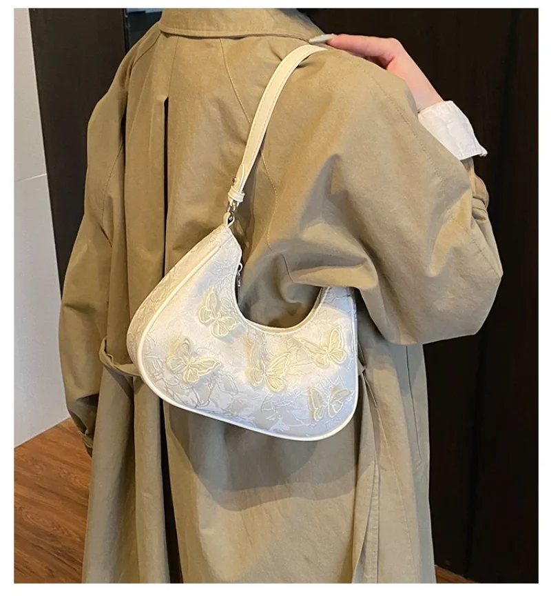 

Женская универсальная однотонная сумка-хобо с узором в виде бабочек, повседневная сумка для офиса, работы, путешествий, вместительная сумка через плечо, кошелек