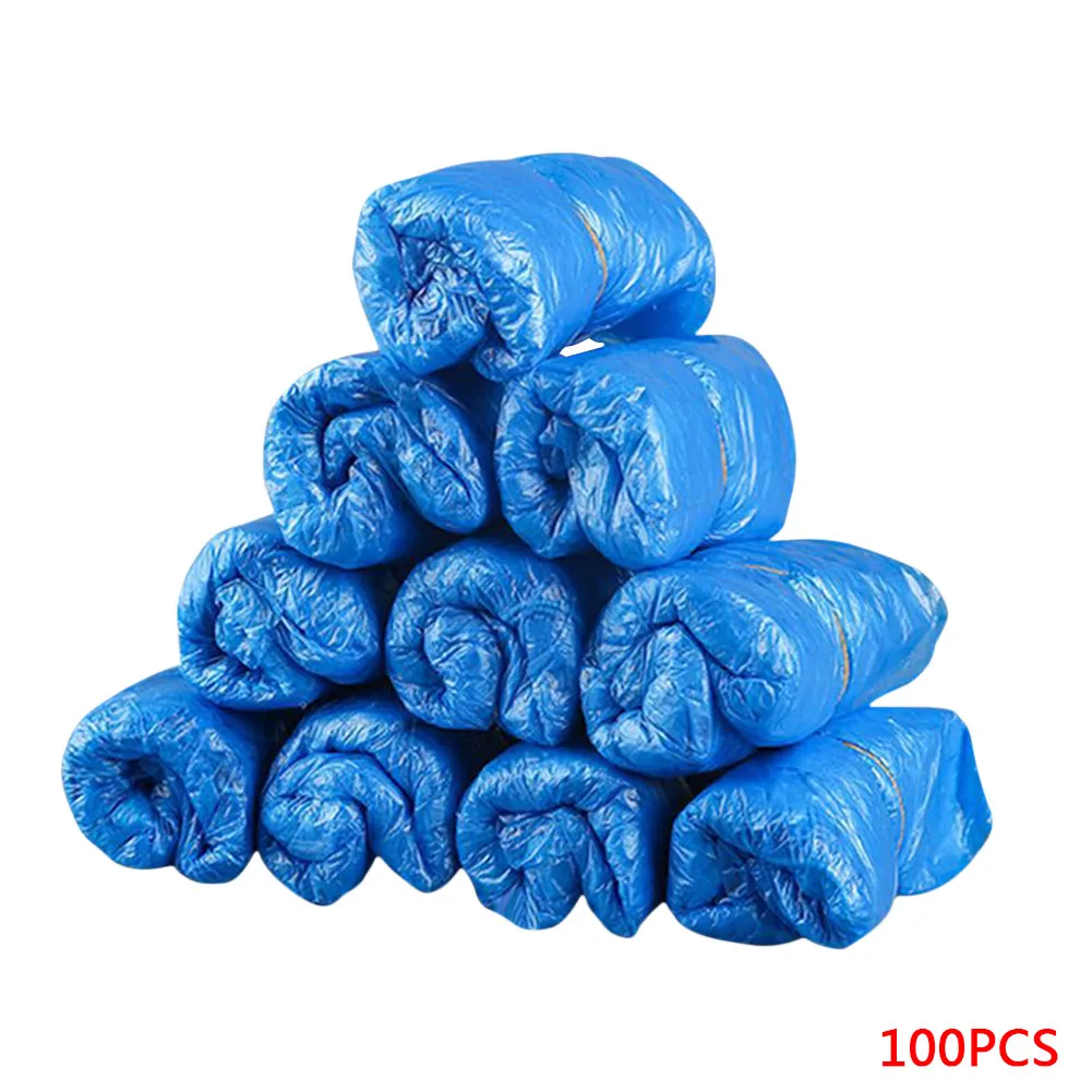 1Pack/100 Pcs Waterproof Boot Covers Plastic Disposable Shoe Covers Overshoes Rain Shoe Covers Mud-proof Blue Color