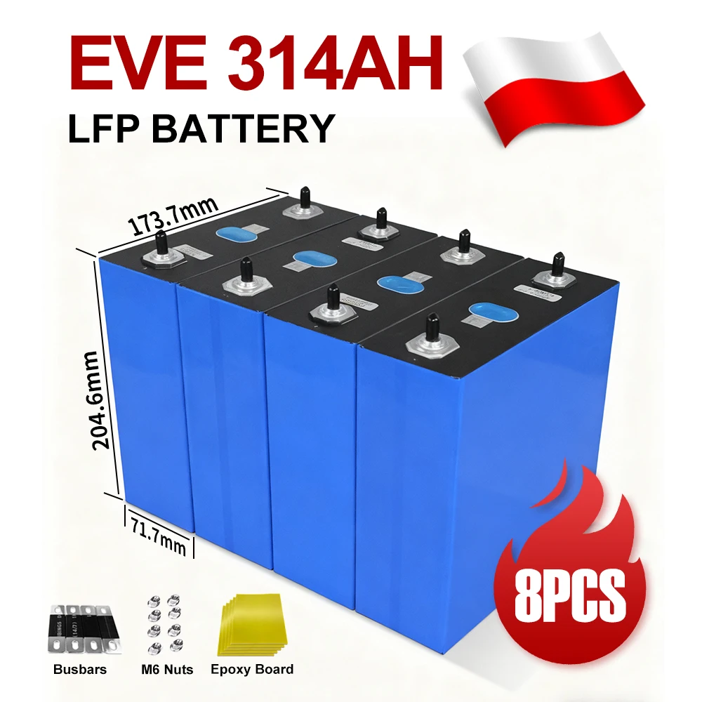 EVE MB31 314ah 3.2V Lifepo4-batterij Grade A+ Energieopslagbatterij 314ah Lifepo4-cel Zonne-energie eve Lifepo4-batterij voor ESS