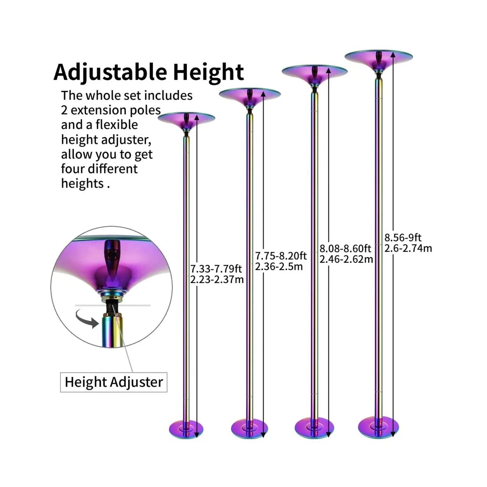 

360° for Spinning Dance Pole Kit Colorful Stainless Steel Removable Stripper Pole for Fitness Sports & Entertainment Productprom
