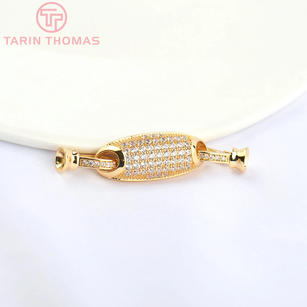 (5065)4PCS 10x43.5MM 24K Gold Color Brass with Zircon Bracelet Necklace Connector Clasp High Quality Diy Jewelry Accessories