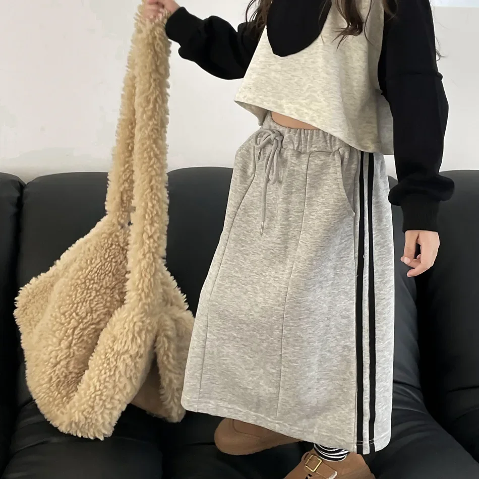 Girls Skirt 2024 Spring Autumn Korean Style Split Half Skirt A Line Straight Casual Simple New Fashionable Kids Sweet Skirt