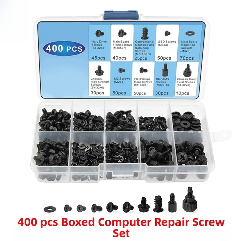 

Набор из 400 винтов для ноутбуков, из углеродистой стали, 10 типов, для ремонта компьютеров и электроники