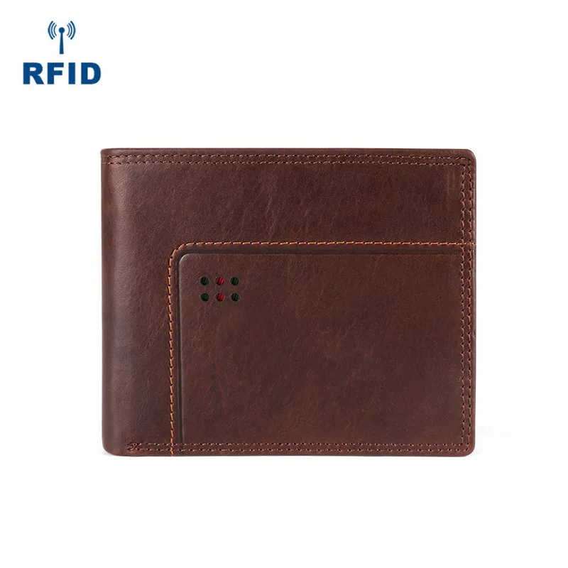 Men's Genuine Leather Wallet Crazy Horse Skin Business Retro Horizontal Wallet Male Slim Purse RFID Multi Card Man Purse Fashion