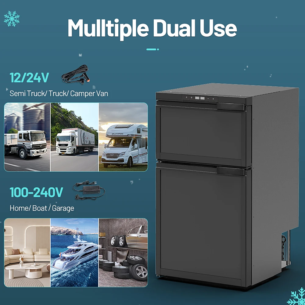 DR80 Chest Freezer and Fridge 12V DC Deep Cool DualZone Compressor Refrirator Model ACE for RV Camping Phone Temperature Control