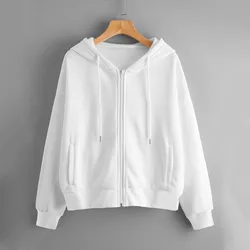 2024 Women Sweatshirt Hoodies Spring New Fashion Casual White Gray Black Zipper Hooded Sweatshirt Long Sleeve Coat Pullovers