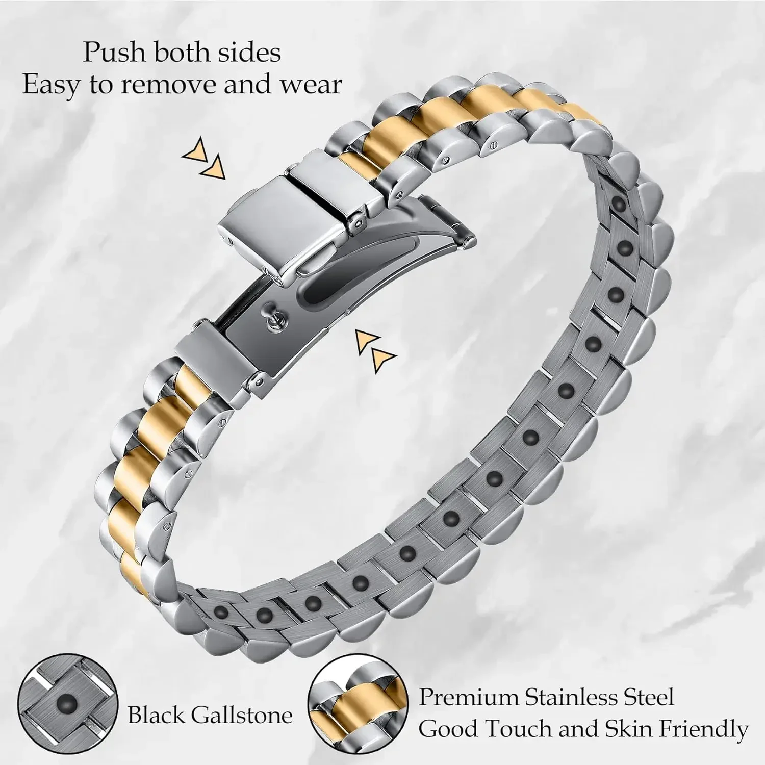 ARADOO Titanium Steel Magnetic Therapy Bracelet Stainless Steel Strap Buckle Link Bracelets