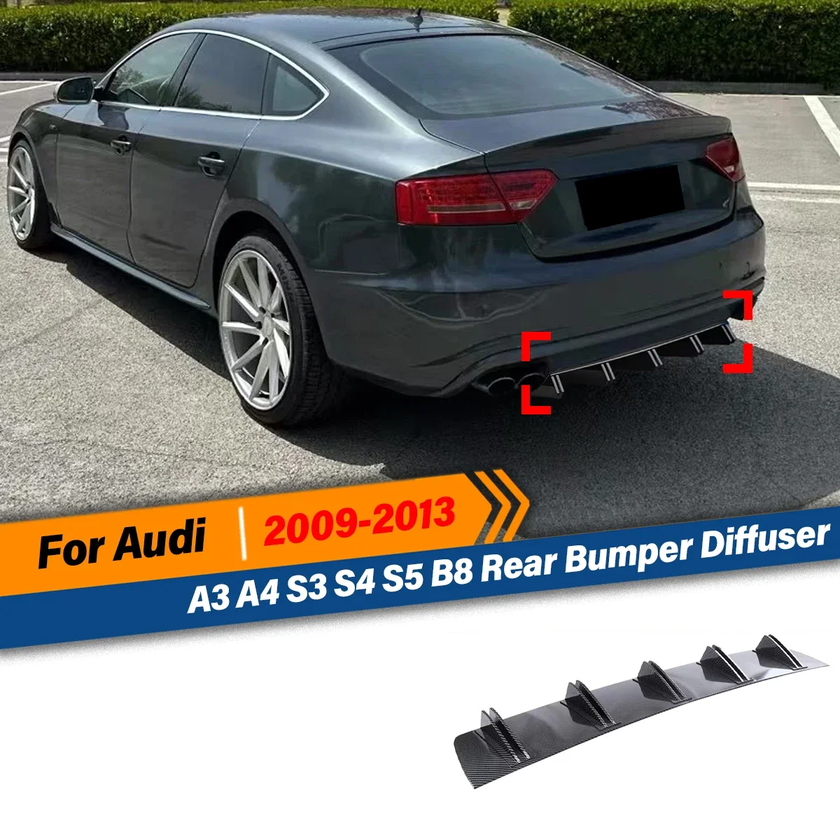 アウディ-a3-a4-s3-s4-s5-b8-2009-2010-2011-2012-2013-自動車リアバンパー-チンディフューザー-ブレードスタイル-ダイバーターリップ-改造用