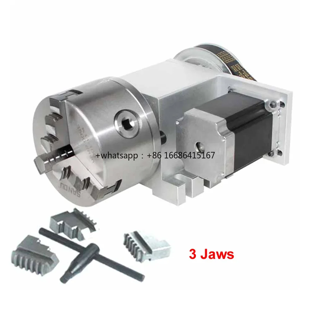 Cabezal de indexación CNC, mandíbulas de 3/4, mandril de 130MM, CNC A, eje giratorio de 4. ° eje, Motor paso a paso NEMA34 86 para máquina de grabado CNC