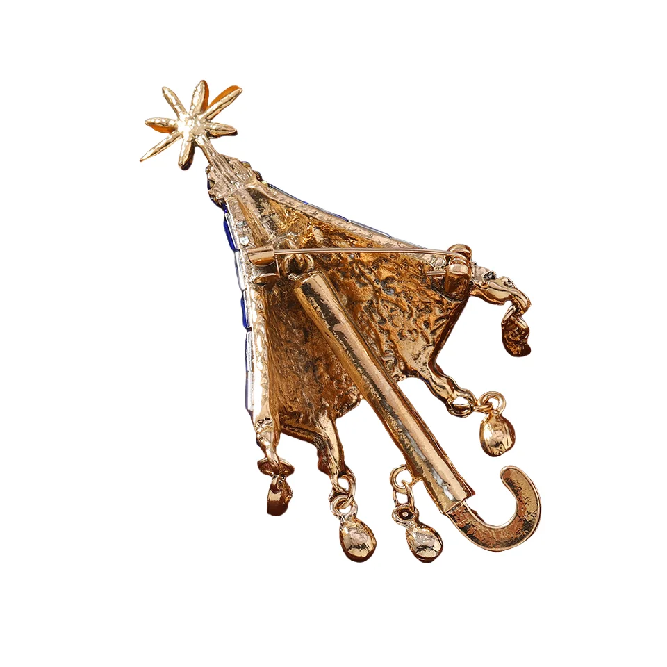 Stunning Blue Crystal Rhinestone Umbrella Brooch Pin with Tassel