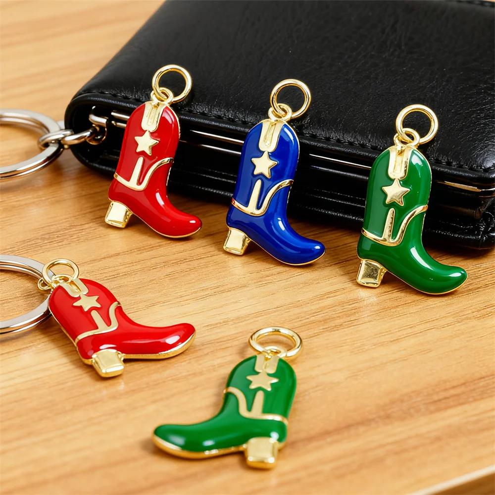 4Pcs Pendants Brass Enamel Western Cowboy Boot Charms for DIY Jewelry Necklace Bracelet Daily Wear Party Accessory for Men Women