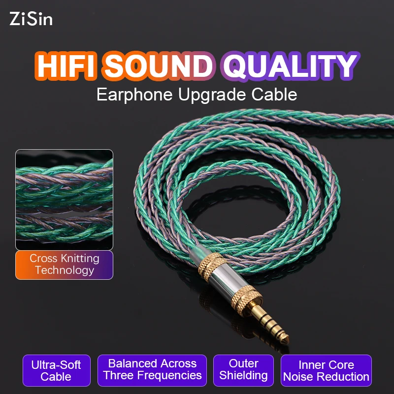 

ZiSin-17 8 Core HiFi Earphone Cable With 4.4mm 6.35mm MMCX QDC 2Pin IE900 For Bravery Olina Youth M5 NeZha GK200 Bravery IEM