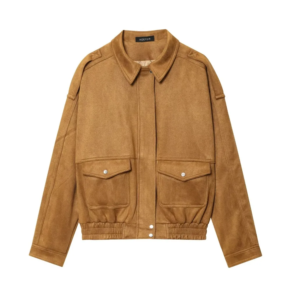 

Zipper Suede Jacket For Woman New In Trend Winter Coat Female Streetwear Vintage Bomber Jacket Long Sleeve Outerwears
