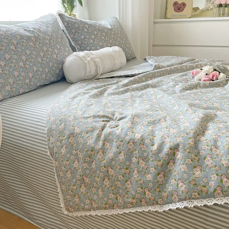 Pure Cotton Summer Cooling Duvet 1-Piece Lace Soybean Fiber Airable Cover