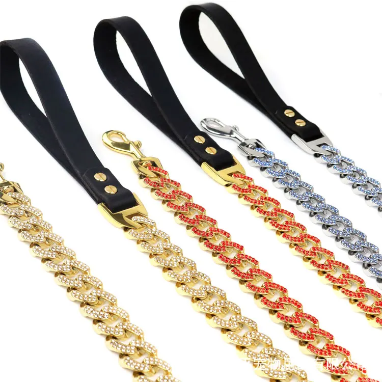 

Hot Selling 25mm 32mm 42mm Adjustable Cuban Link Dog Collar And Leash