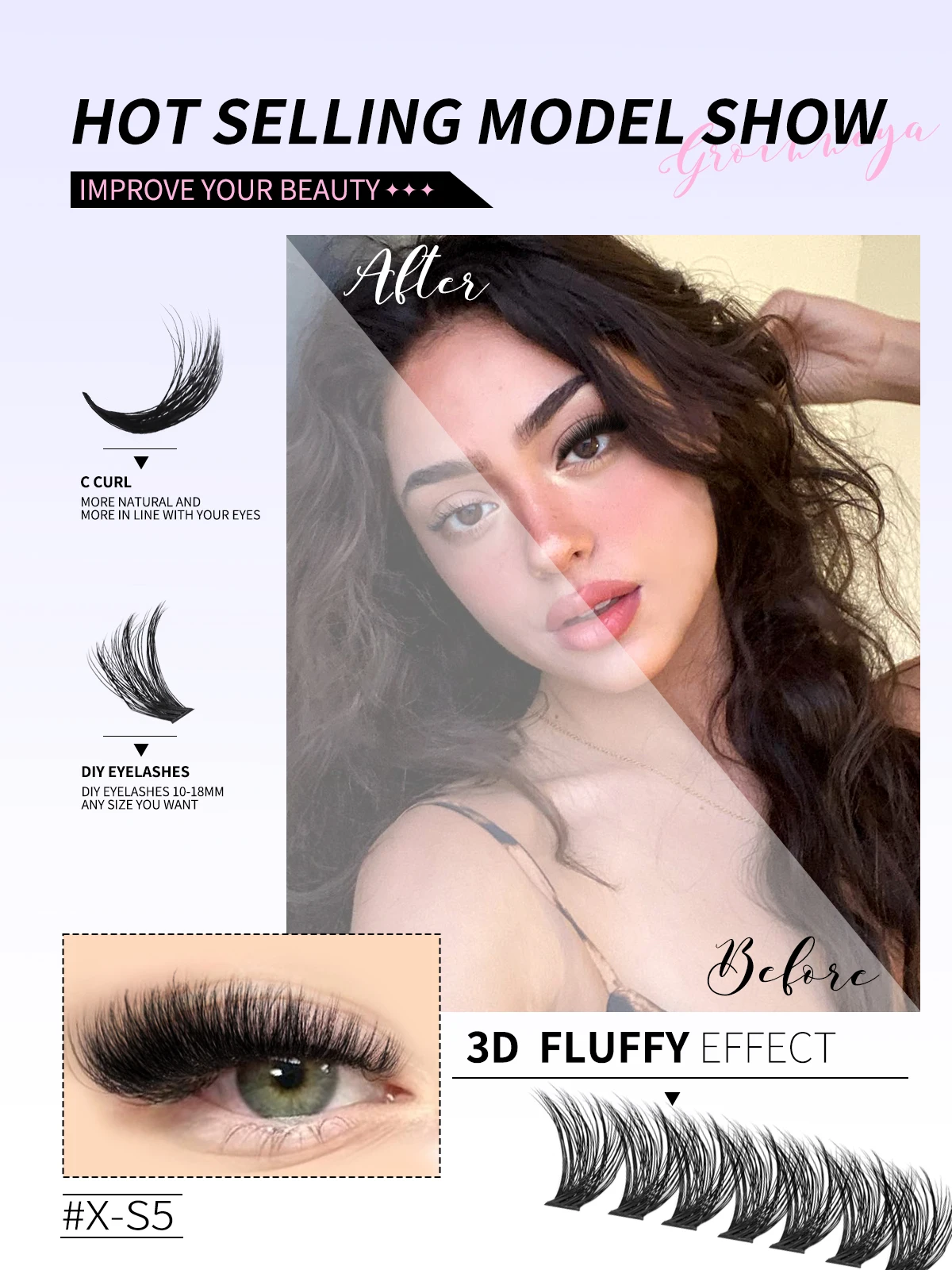 Lasvirey DIY 클러스터 속눈썹 키트 푹신한 속눈썹 연장 세트 자연스러운 볼륨 인조 밍크 속눈썹 혼합 트레이 개별 속눈썹 메이크업