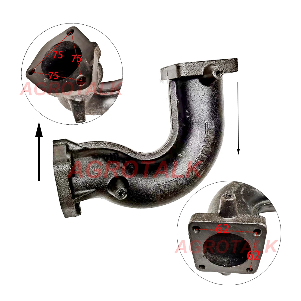 

Колено выхлопное 3/4 отверстия для подключения коллектора для трактора серии Yituo X704/X804/X904 Китая